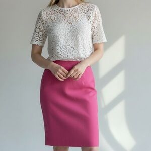 Talbots Women Petite 14P Dark Pink Lined Pencil Skirt Zip SILK Soft Girl Barbie